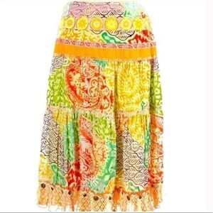 Cynthia Steffe Embroidered Silk Boho Patchwork Skirt Size 2 Festival Ready